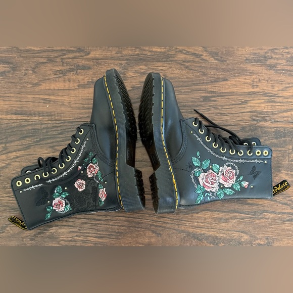 Dr. Martens Black Lace-Up Boots with Pink Rose Embroidery - Picture 5 of 7